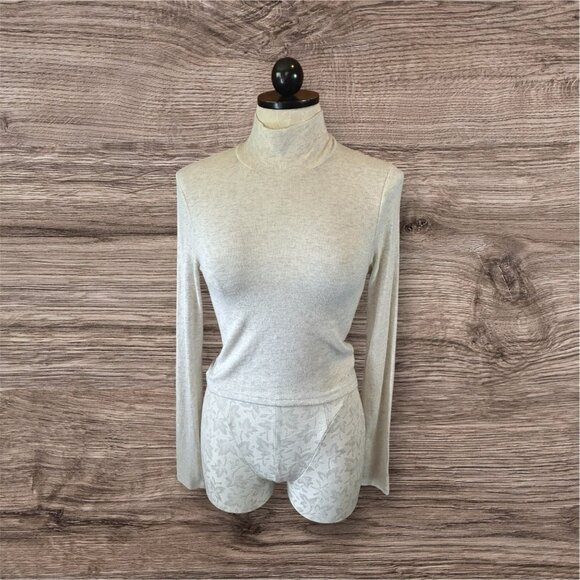 Wilfred Tops - Wilfred Cropped Turtleneck Long Sleeve Stretch Top Oatmeal Beige Size M